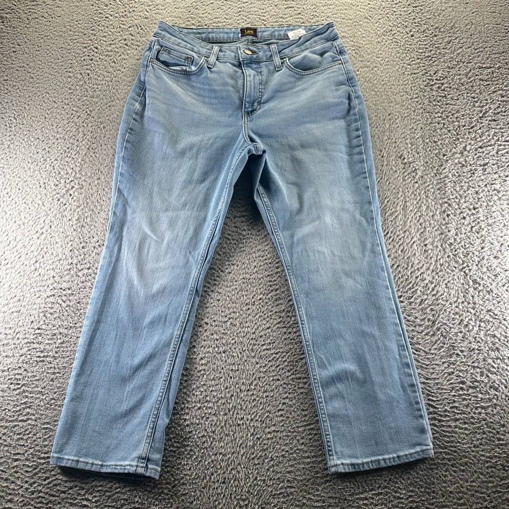 Lee‎ Jeans Womens 12P Blue Cotton Denim Straight Curvy Workwear Stretch Faded